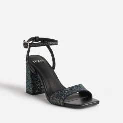 Sandale TEXTO noire paillettes iridescentes