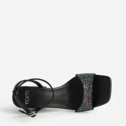 Sandale TEXTO noire paillettes iridescentes