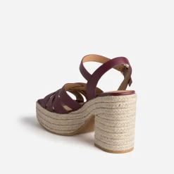 Sandale TEXTO prune en cuir talon corde