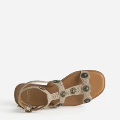 Sandale TEXTO taupe cuir velours décor soleils