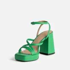Sandale TEXTO verte à talon flare