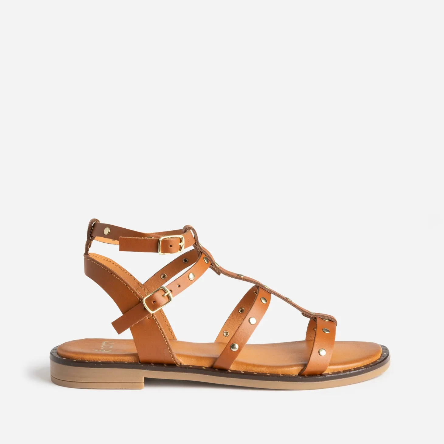 Sandale-spartiate camel cuir clouté