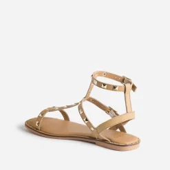 Sandale-spartiate TEXTO camel en cuir clouté