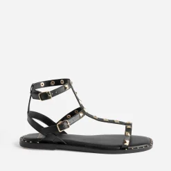 Sandale-spartiate TEXTO noire en cuir clouté