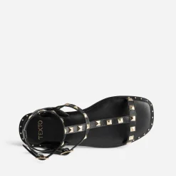 Sandale-spartiate TEXTO noire en cuir clouté