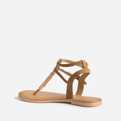 Sandale-tong TEXTO marron en cuir velours à coquillages