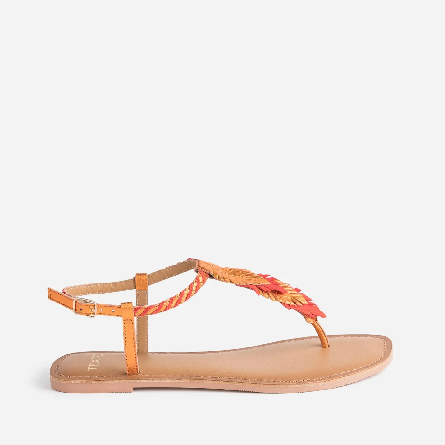 Sandale-tong TEXTO orange en cuir à plumes