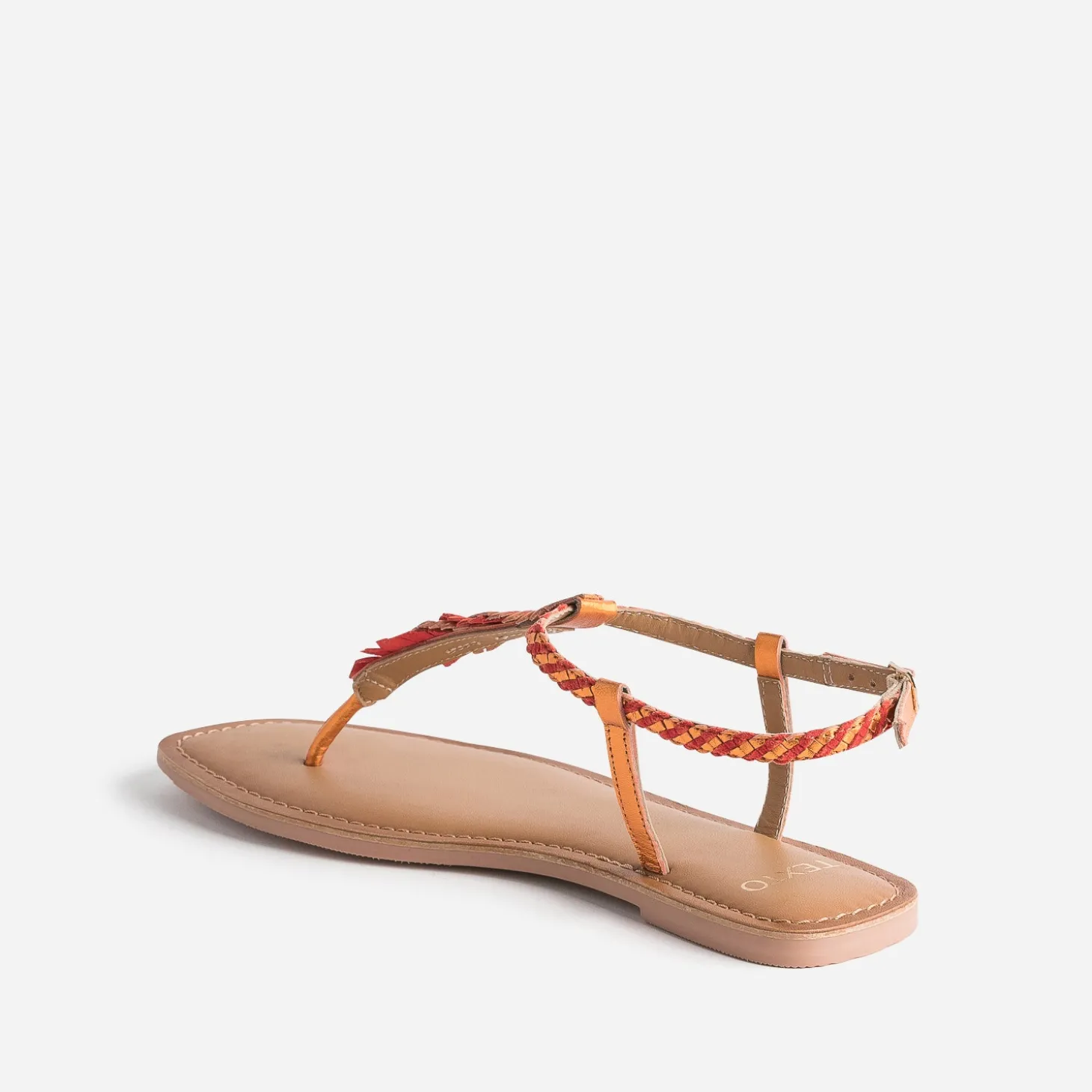 Sandale-tong TEXTO orange en cuir à plumes