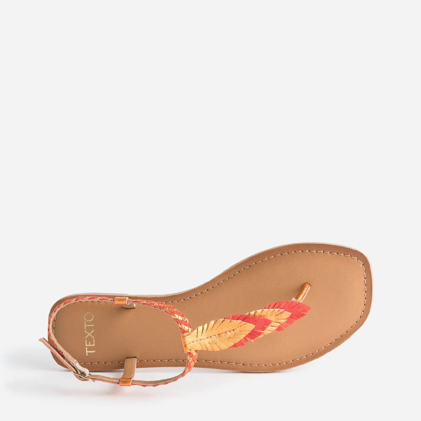 Sandale-tong TEXTO orange en cuir à plumes