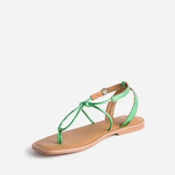Sandale-tong TEXTO verte en cuir métallisé