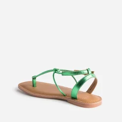 Sandale-tong TEXTO verte en cuir métallisé