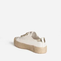 Tennis beige toile jacquard léopard scratchs dorés