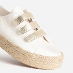 Tennis beige toile jacquard léopard scratchs dorés