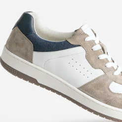 Tennis blanche, beige et marine en cuir