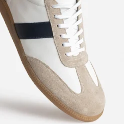 Tennis blanche cuir détails beige et marine