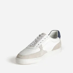 Tennis blanche cuir, grise, marine