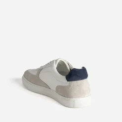 Tennis blanche cuir, grise, marine