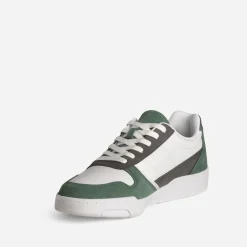 Tennis blanche, grise et verte mix cuir