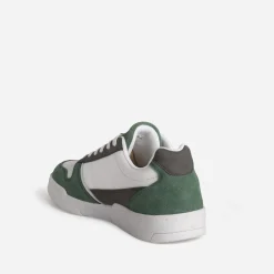 Tennis blanche, grise et verte mix cuir