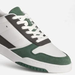 Tennis blanche, grise et verte mix cuir
