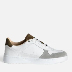 Tennis blanche, grise, kaki cuir bi-matière
