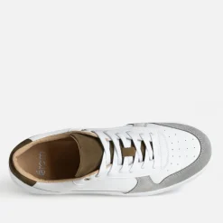 Tennis blanche, grise, kaki cuir bi-matière