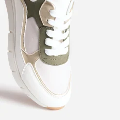 Tennis blanche, kaki, beige et or semelle amovible