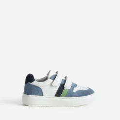 Tennis BUGGY blanc, bleu, vert cuir