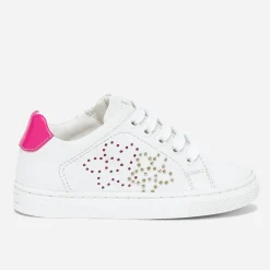 Tennis BUGGY blanche en cuir à contrefort rose fluo verni