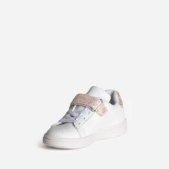 Tennis BUGGY blanche paillettes et broderie roses