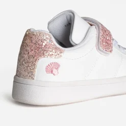 Tennis BUGGY blanche paillettes et broderie roses