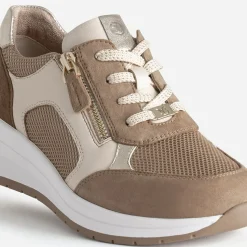 Tennis CAPRICE beige et doré bi-matière