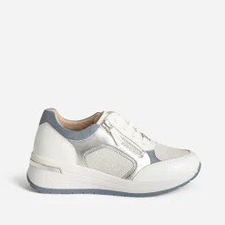 Tennis CAPRICE blanche, blanc argenté bi-matière