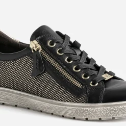 Tennis CAPRICE noire en cuir détails dorés