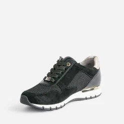 Tennis CAPRICE noire en cuir et textile pailleté