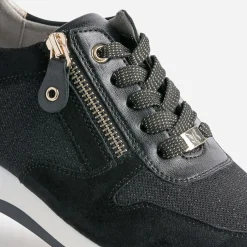 Tennis CAPRICE noire en cuir et textile pailleté