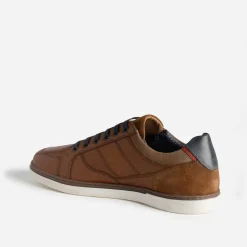 Tennis cognac cuir contrefort bleu marine
