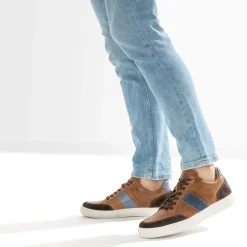 Tennis cognac en cuir détails couleurs