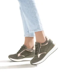 Tennis compensée kaki détails dorés