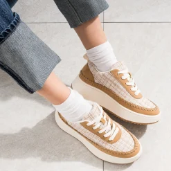 Tennis Dad shoes beige textile carreaux