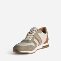 Tennis kaki et marron bi-matière