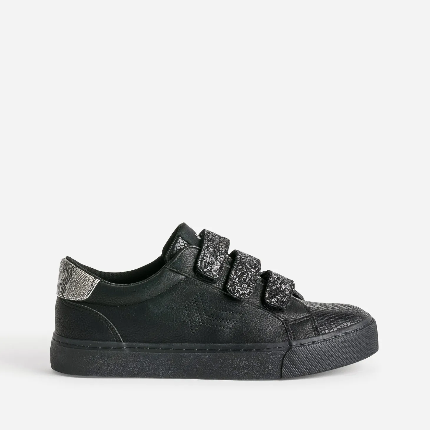 Tennis KAPORAL noire à scratchs pailletés noirs