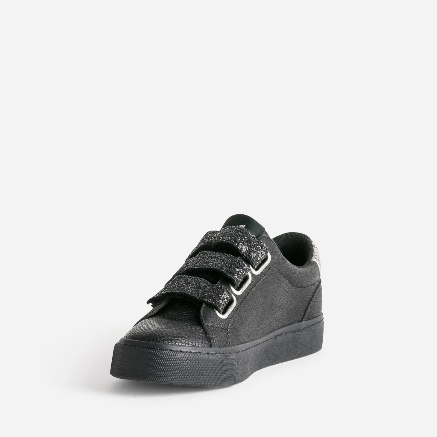 Tennis KAPORAL noire à scratchs pailletés noirs