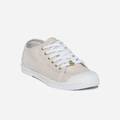 Tennis LE TEMPS DES CERISES beige rayée blanc et argent