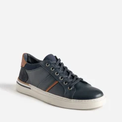 Tennis marine cuir détail camel