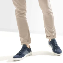 Tennis marine cuir velours et textile