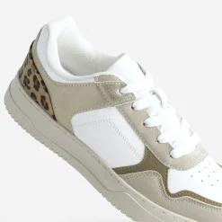 Tennis TEXTO blanche, beige, effet léopard