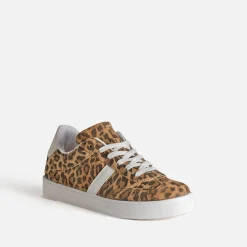 Tennis TEXTO camel cuir motif léopard