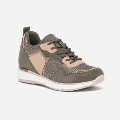 Tennis TEXTO kaki et beige mix matière