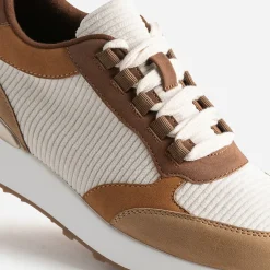 Tennis TEXTO marron, camel et écru à détails côtelés